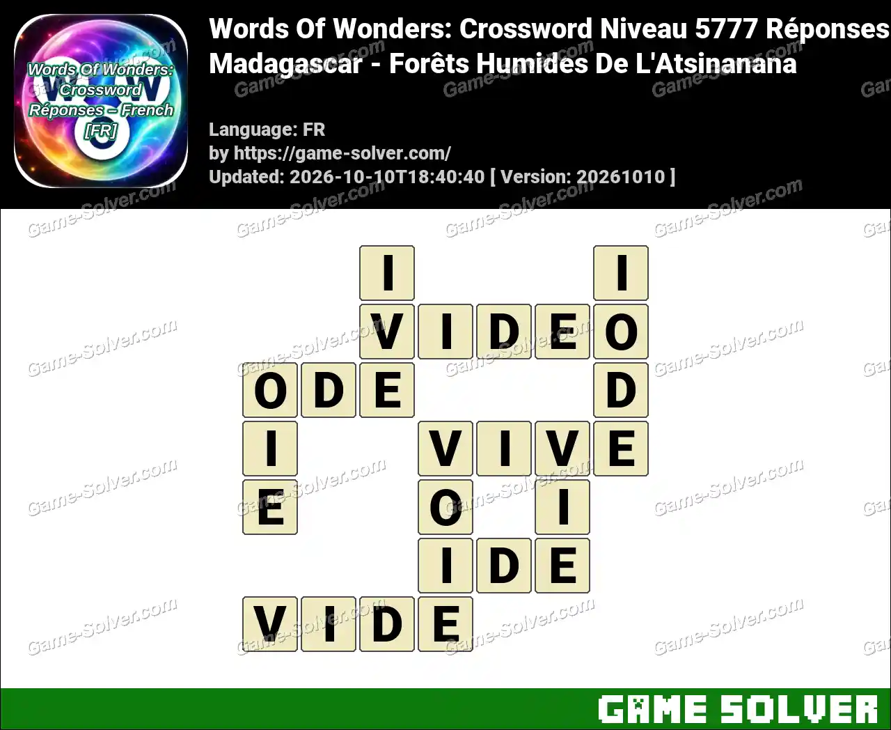Words Of Wonders: Crossword Niveau 5777 Réponses – Madagascar – Forêts Humides De L’Atsinanana